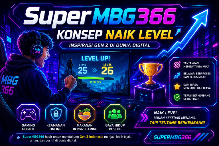 Ilustrasi konsep naik level di SuperMBG366 untuk Gen Z Indonesia dalam dunia digital
