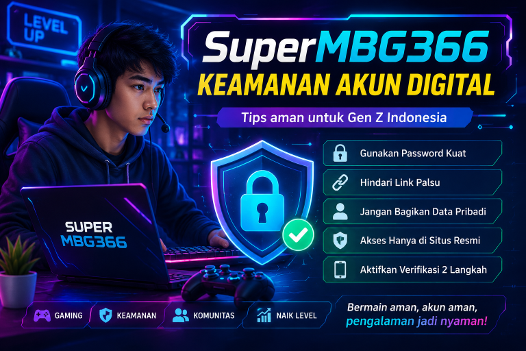Ilustrasi keamanan akun digital di SuperMBG366 untuk Gen Z Indonesia