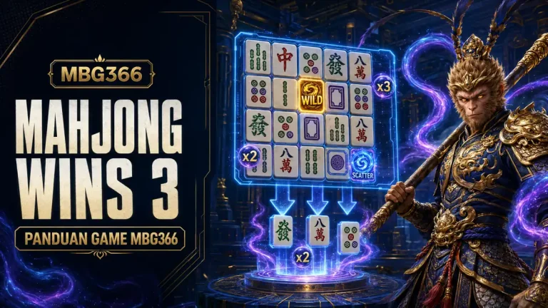 Mahjong Wins 3 di MBG366 dengan simbol Mahjong, Wild, Scatter, Tumble, dan multiplier Title: Mahjong Wins 3 di MBG366