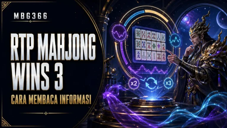 RTP Mahjong Wins 3 MBG366 dengan grafik RTP, volatilitas, Tumble, multiplier, dan simbol Mahjong