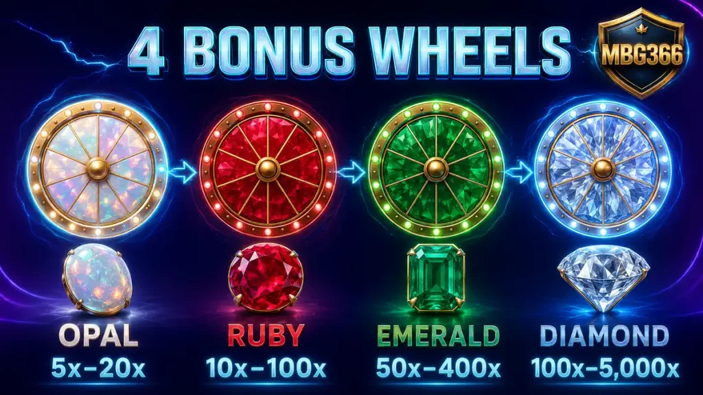 Urutan Opal Ruby Emerald dan Diamond Wheel 777 Wheel Blitz