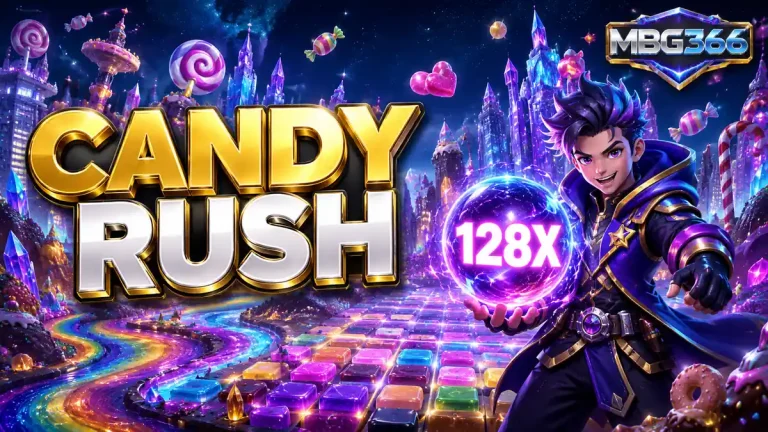 Candy Rush MBG366 dengan grid 7×7 dan multiplier 128X