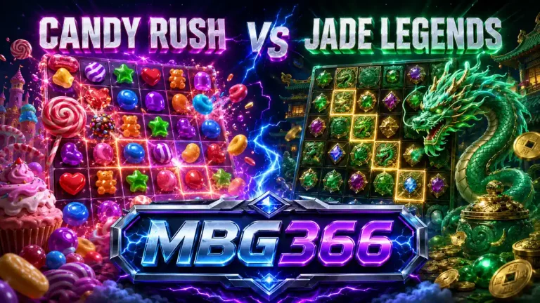 Perbandingan Candy Rush dan Jade Legends grid 7×7 di MBG366